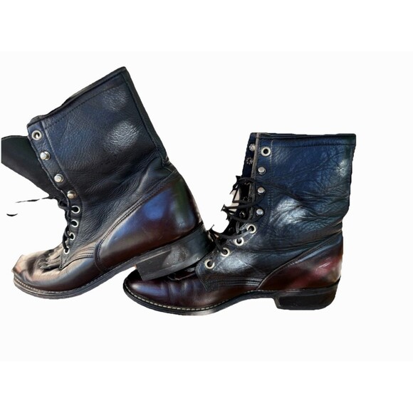 Laredo Two-Tone Leather Lace-Up Roper Boots 7.5D Men / Women 9 Made in USA - Picture 2 of 8